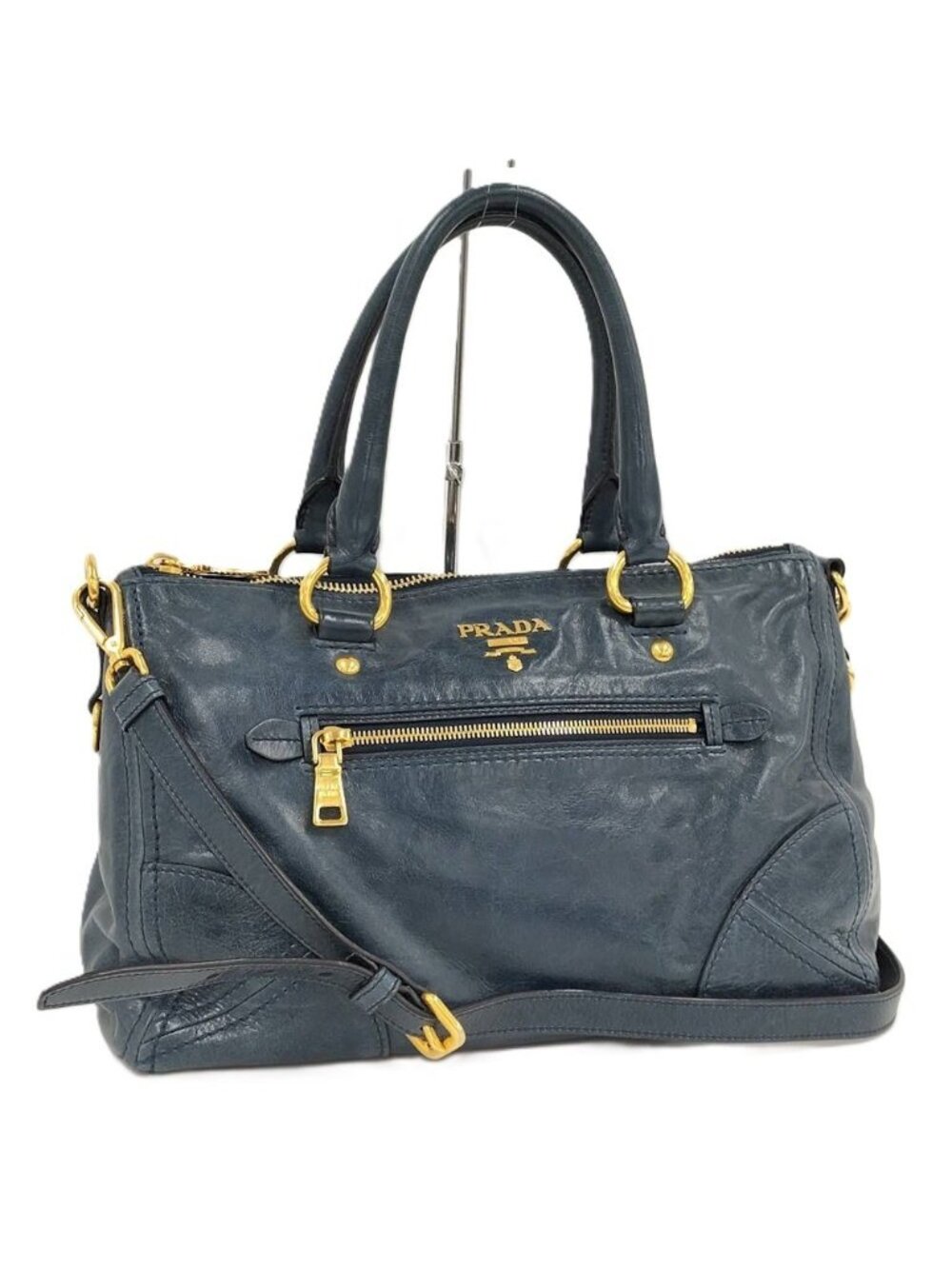 Prada Leather 2-Way Handbag Indigo